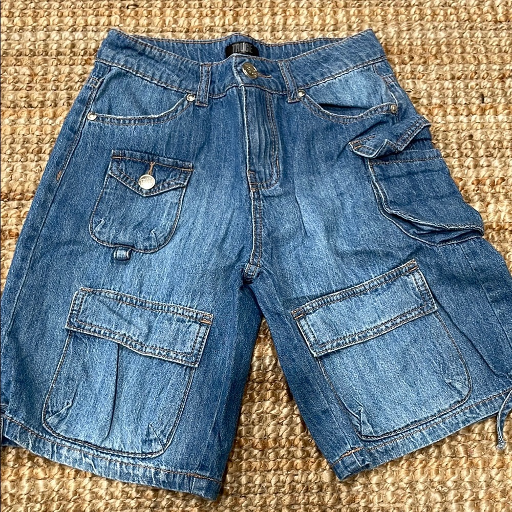 Girls Blue Denim Cargo Shorts